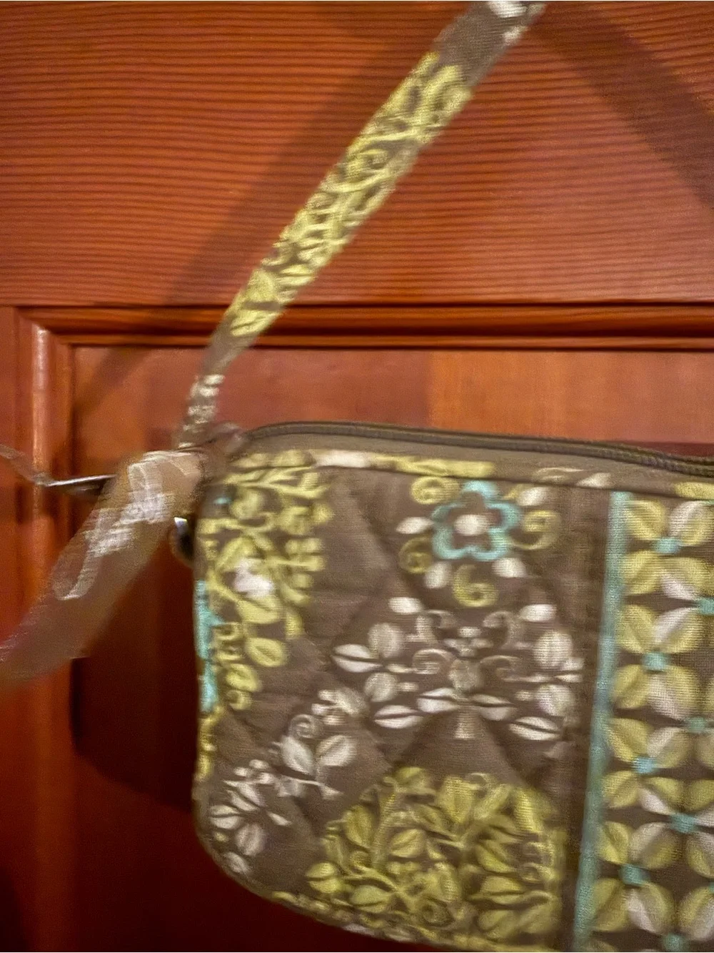 Vera Bradley Quilted Floral Wristlet in Brown, Yellow & Blue